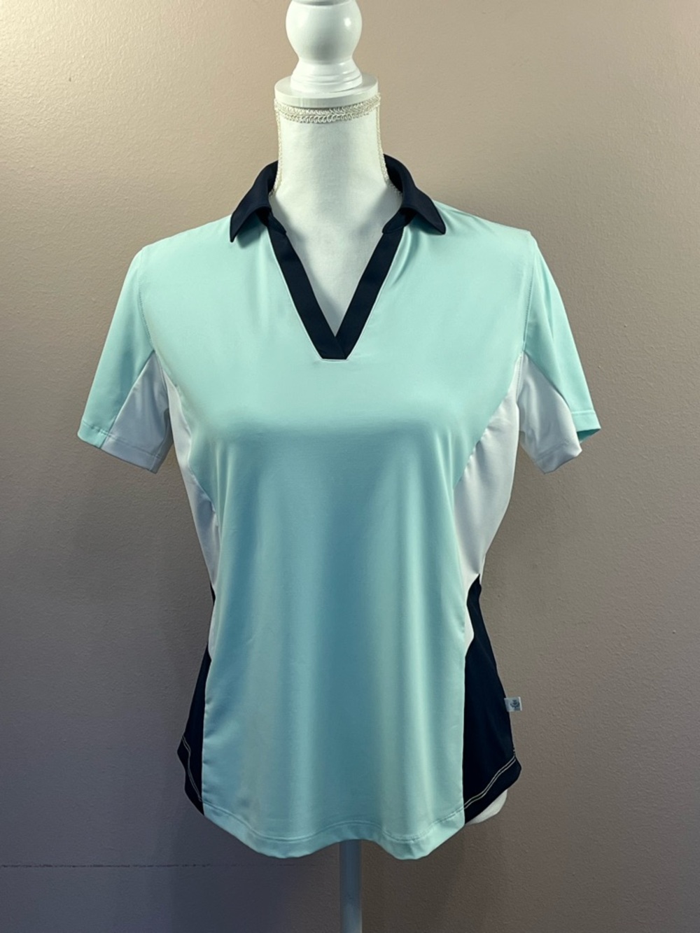 Lady Hagen Mint Short Sleeve Polo with Navy Trim
